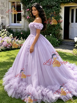 Purple Off the Shoulder Appliques Quinceanera Dress