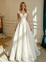 White V-neck Lace Wedding Dress