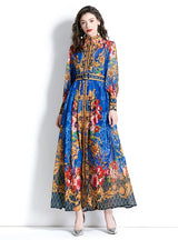 Retro Print Long Sleeve Dress