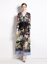 Summer V-neck Chiffon Printed Long Dress