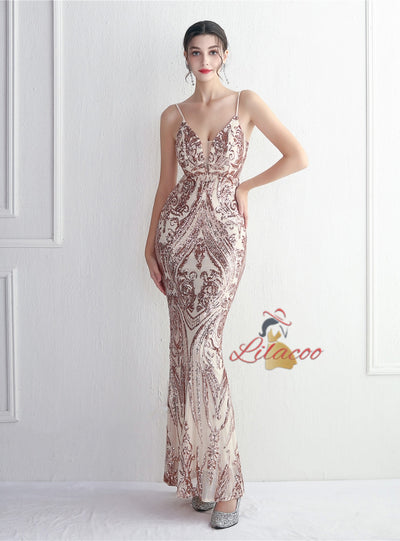 Sexy Spaghetti Straps Sequins Prom Dress