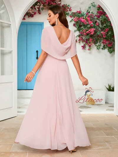 Women V-neck Chiffon Prom Dress
