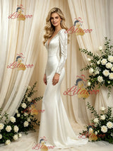 Ivory Mermaid Satin Long Sleeve Wedding Dress