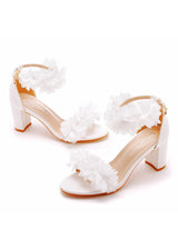 7 cm Round Head Flower High Heel Sandals