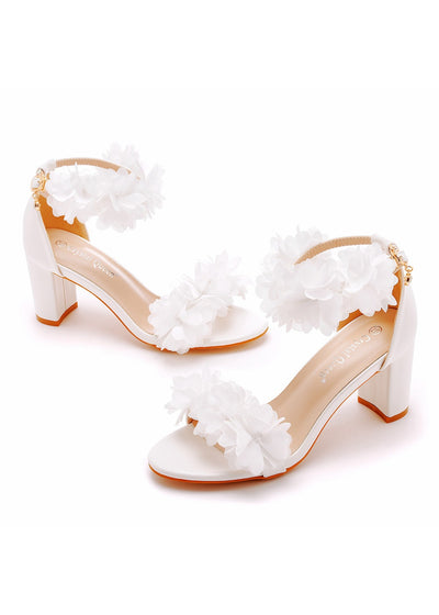 7 cm Round Head Flower High Heel Sandals