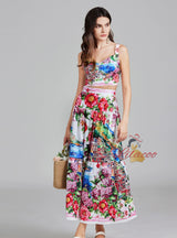 Oil Painting Printed Top Skirt Two-piece Suit