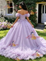 Purple Off the Shoulder Appliques Quinceanera Dress