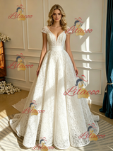 White V-neck Lace Wedding Dress