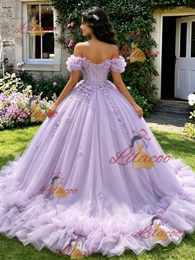 Purple Off the Shoulder Appliques Quinceanera Dress