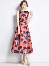 Vintage Printed Slim Waist Dress