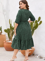 Ruffled V-neck Mid-length Dress