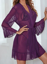 Mesh Perspective Ruffled Nightgown Pajamas