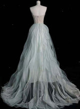Green Tulle Sequins Strapless Prom Dress