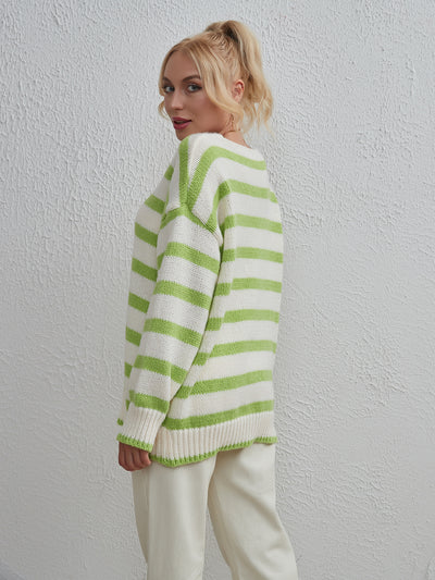 Fashion V-neck Striped Loose Pullover Sweater
