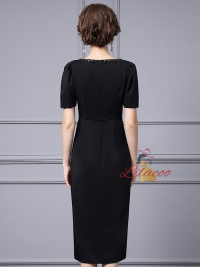Black Short Sleeve Split Mother Of the Brides Dress