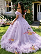 Purple Off the Shoulder Appliques Quinceanera Dress