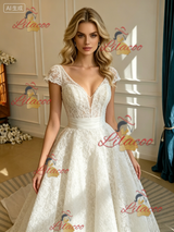 White V-neck Lace Wedding Dress
