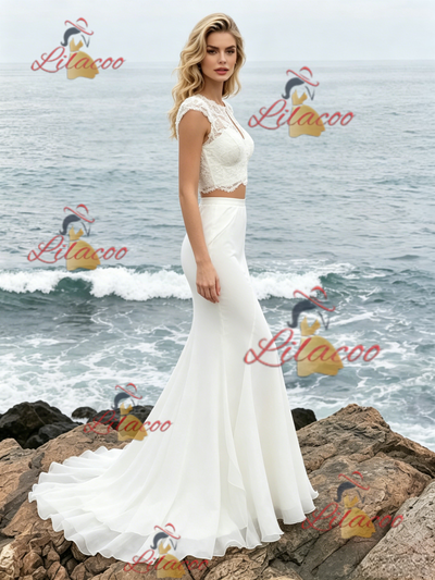 White Mermaid Two Piece Lace Wedding Dress