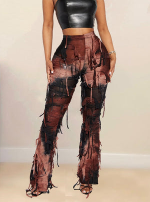 Tie-dyed Fringed Beggar Vasual Pants
