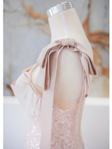 Pink Sequins Straps Prom Dress