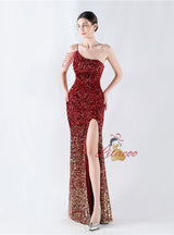 Sequins Straps Split Prom Dress