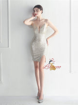 Spaghetti Straps Sequins Mini Prom Dress