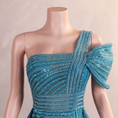 Yellow Tulle One Shoulder Beading Sequins Prom Dress