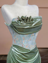 Green Mermaid Strapless Pleats Prom Dress