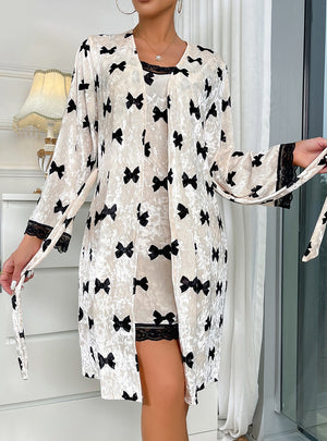 Velvet Suspender Lace Nightgown Pajamas Set