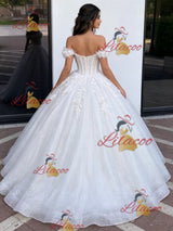 White Tulle Off the Shoulder Appliques Quinceanera Dress