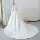 Ivory White Satin Long Sleeve Wedding Dress