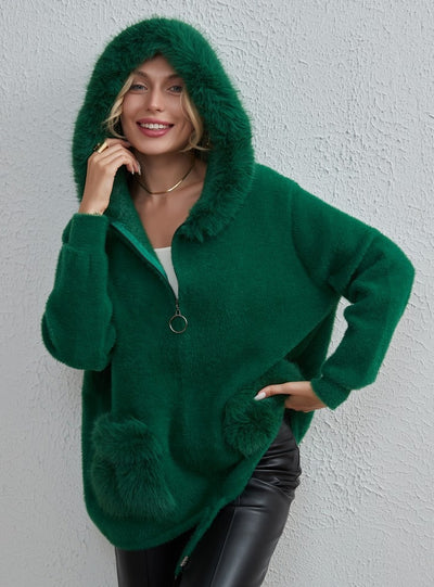 Solid Color Imitation Mink Hooded Cardigan Coat