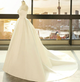 Ball Gown White Satin Cap Sleeve Wedding Dress