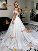 White Sequins Off the Shoulder Wedding Dress