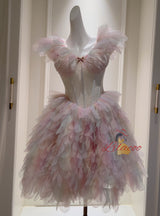 Colorful Tulle Lace Tiers Prom Dress