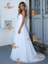 White Chiffon Strapless Wedding Dress