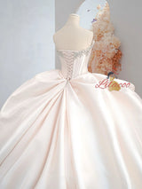 Ivory Satin Strapless Pleats Wedding Dress