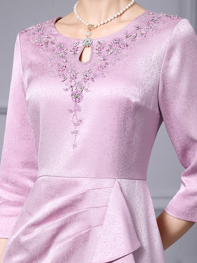 Pink Purple Short Sleeve Mother Of The Bride Dress