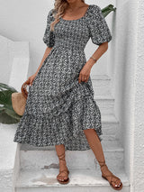 Floral Short Sleeve Vintage Long Dress