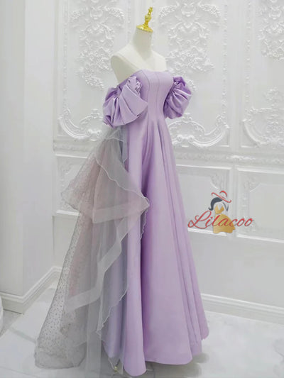 Purple Satin Tulle Prom Dress