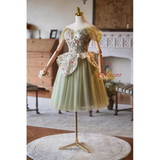 Green Tulle Embroidery Homecoming Dress