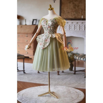 Green Tulle Embroidery Homecoming Dress