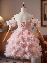 Pink Tulle 3D Flower Crystal Homecoming Dress