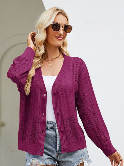 Hollow Knit Cardigan V-neck Sweater