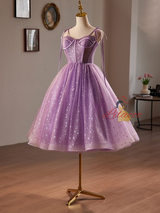 Purple Tulle Spaghetti Straps Homecoming Dress
