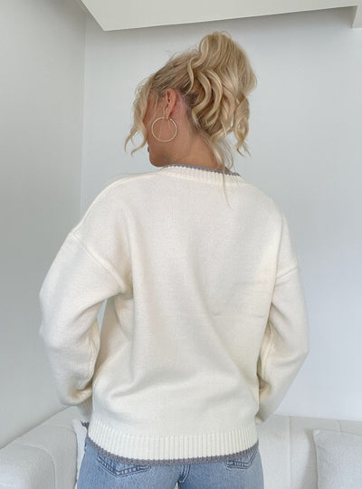 Top Simple Fashion V-neck Contrast Sweater