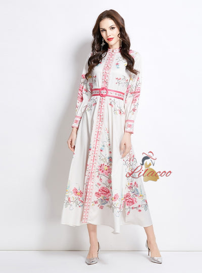 Porcelain Pattern Stand-up Long Dress