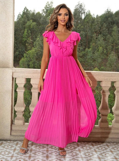Sexy V-neck Pleated Long Dress
