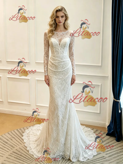 White Mermaid Lace Long Sleeve Wedding Dress