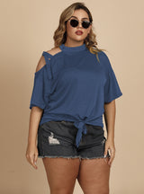 Solid Color Shirt Bow Diagonal Shoulder T-shirt